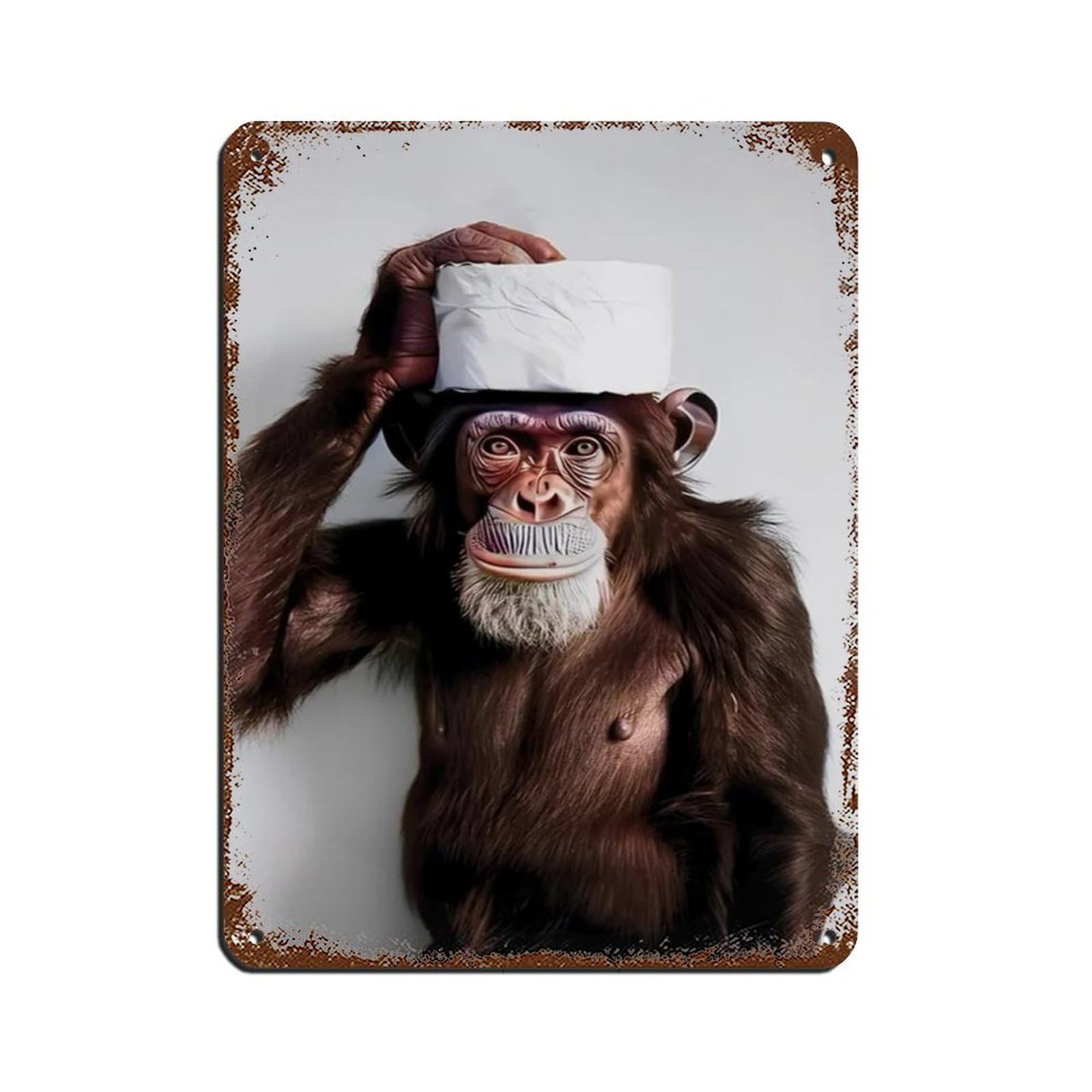 Hilarious Monkey with Toilet Paper on Head Retro Poster Metal Tin Sign Chic Art Retro Iron Painting Bar People Cave Cafe Family Garage Poster Wall Decoration 12x16inch(30x40cm)