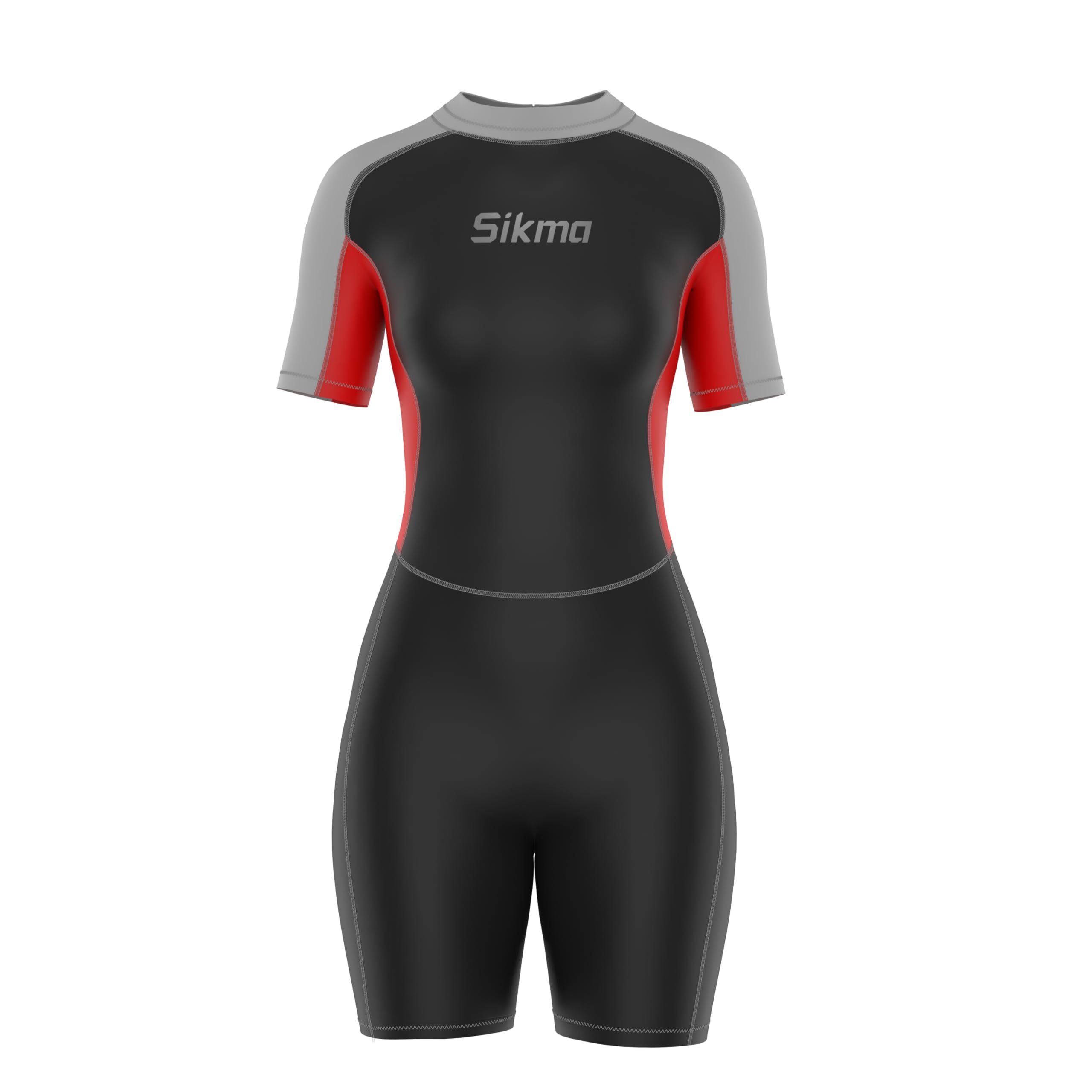Sikma Women's Wetsuit 3mm Neoprene Surfing Diving Suit Short Sleeves Back Zip Flexible and Comfortable Perfect for Swimming, Scuba Diving, Snorkeling (Black/Grey, Medium)