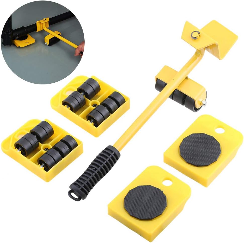 Furniture Moving Wheels Set 5 Pcs Heavy Duty Furniture Lifter and Mover Tool Dollies Aids for Home Renovation Yellow