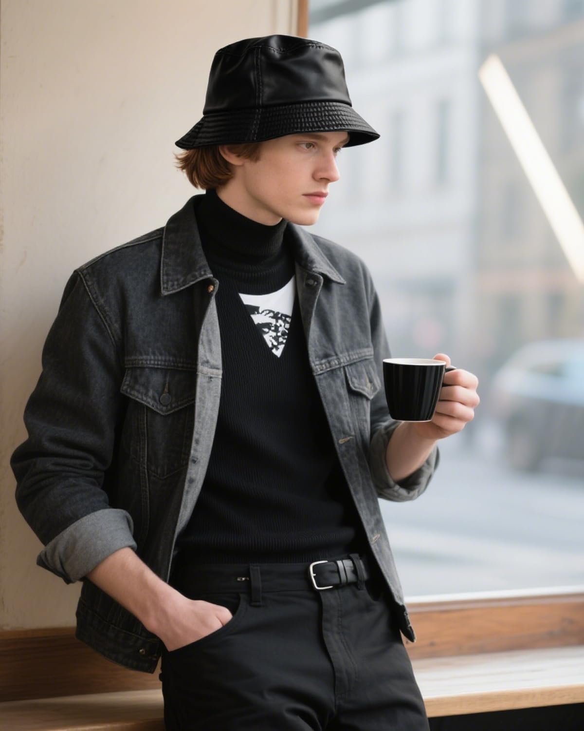 Zylioo XXL PU Leather Bucket Hat for Big Heads, Large Waterproof Floppy Brim Travel Hat with Thin Fleece Lining Packable - Image 7