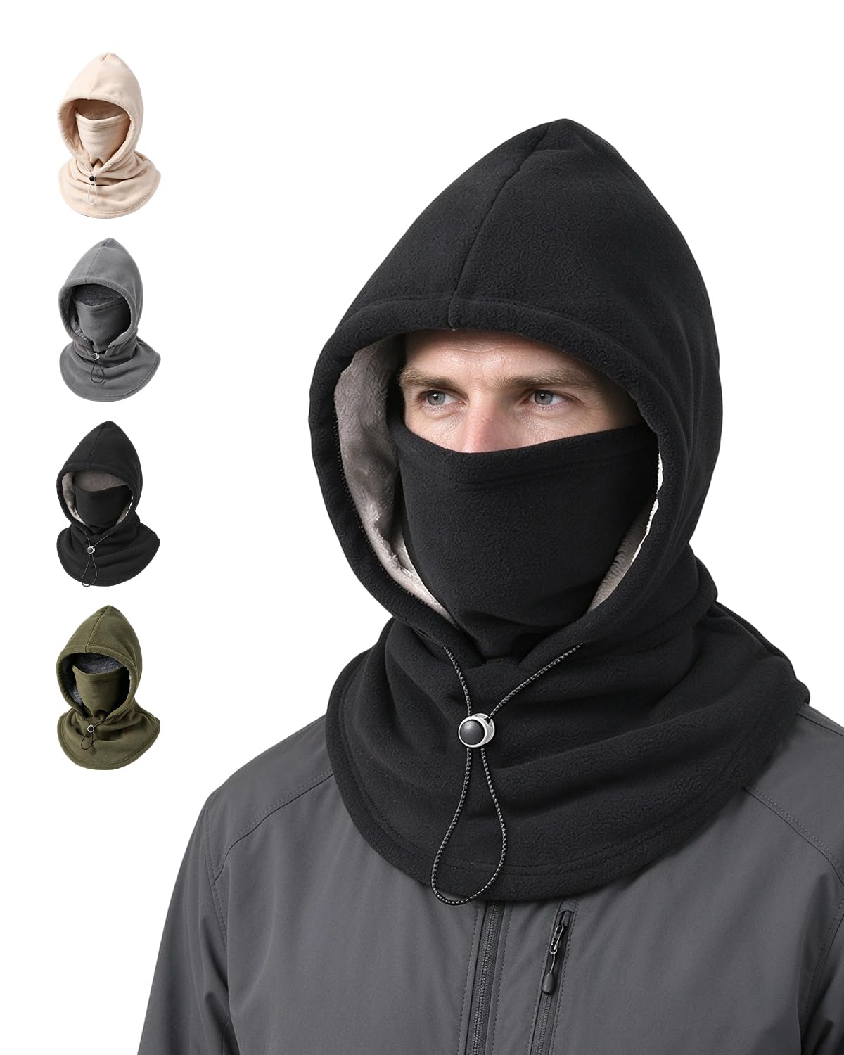 Fleece Winter Balaclava One-Piece Warm Ski Mask | Plush Inner Lining, Adjustable Drawstri…
