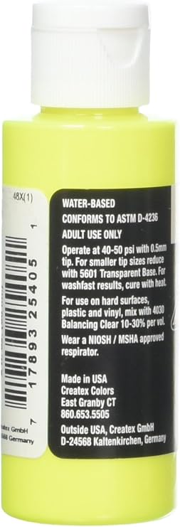 Darice CRE5405 Createx Airbrush Paint 2 oz, Fluorescent Yellow