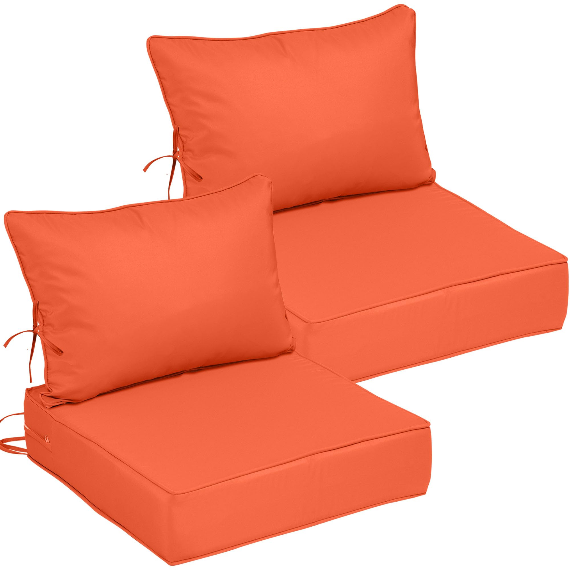 25.6x25.6 Outdoor Chair Cushions 2 Set, Waterproof Deep Seat Cushions for Patio Furniture with Removable Cover, Fade Resistant 4'' Outdoor Seat Cushion w/Ties&amp;Handle for Sofa Loveseat, Orange