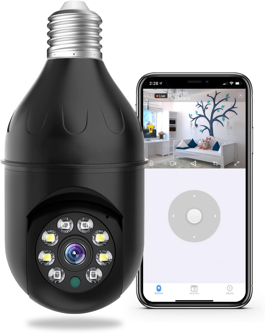 XVIM 2.4GHz WiFi Camera, Wireless Light Bulb Security Camera, Remote Access, 2-Way Audio, Night Vision & Live Alarm