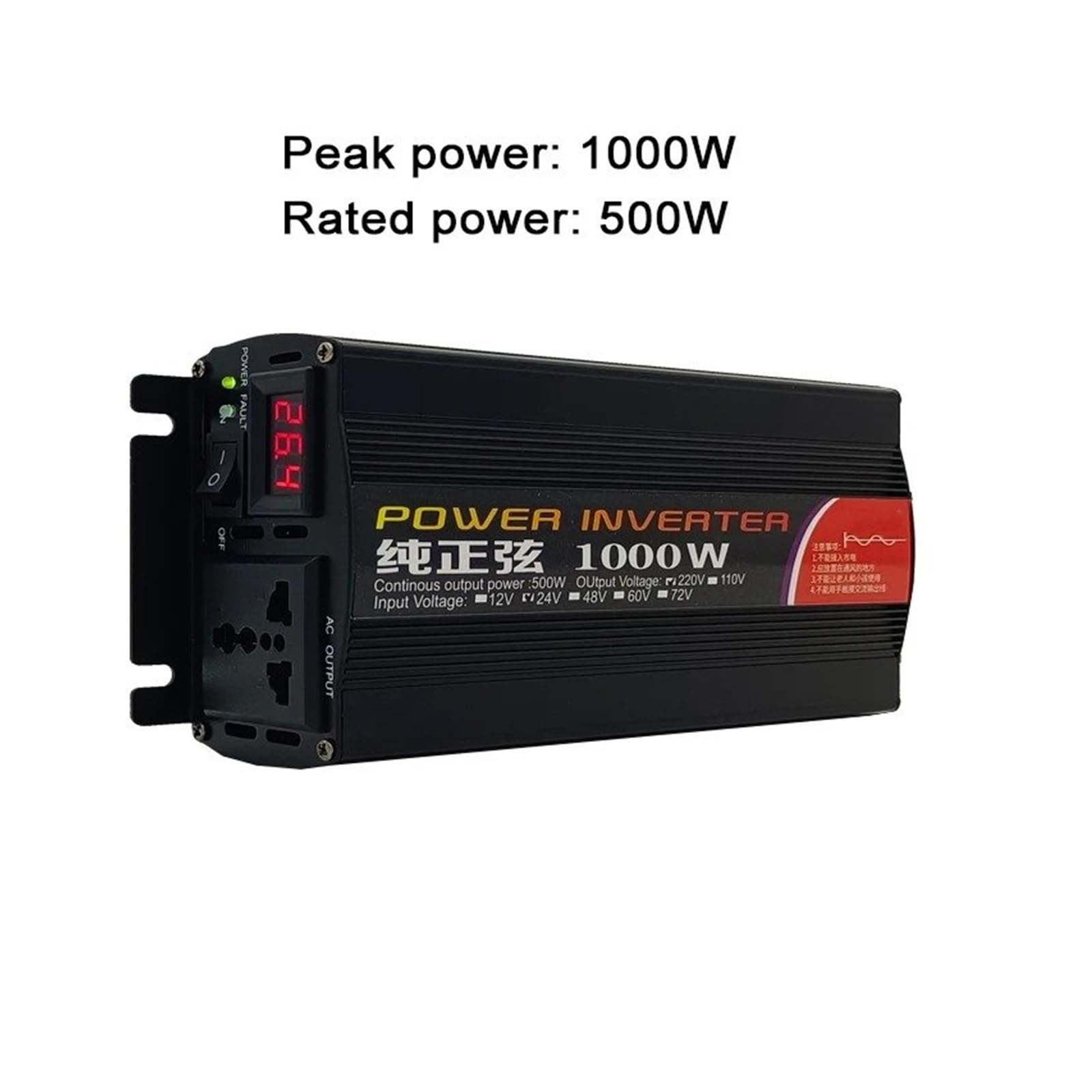 Inversores Solares para Coche 12 V 220 V para 110 V Onda Sinusoidal Pura CC 12 V 24 V 1000 W con Pantalla Digital Única Transformador(60V,110V(60Hz),Universal)
