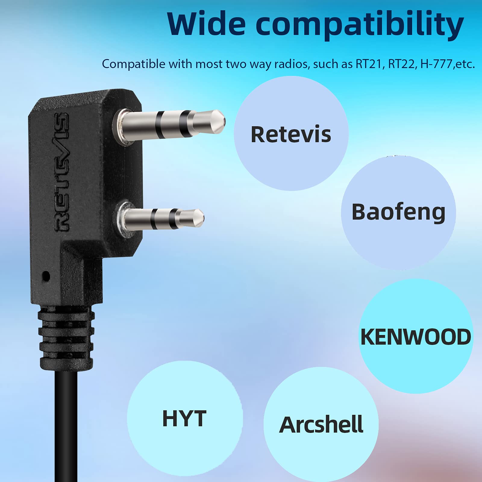 Retevis Casque radio bidirectionnel avec micro, casque de moto intégral ouvert, doigt PTT, pour RT22 RT21 H777, compatible avec les talkie-walkies Kenwood Pxton Baofeng BF-888S Kenwood (lot de 1)