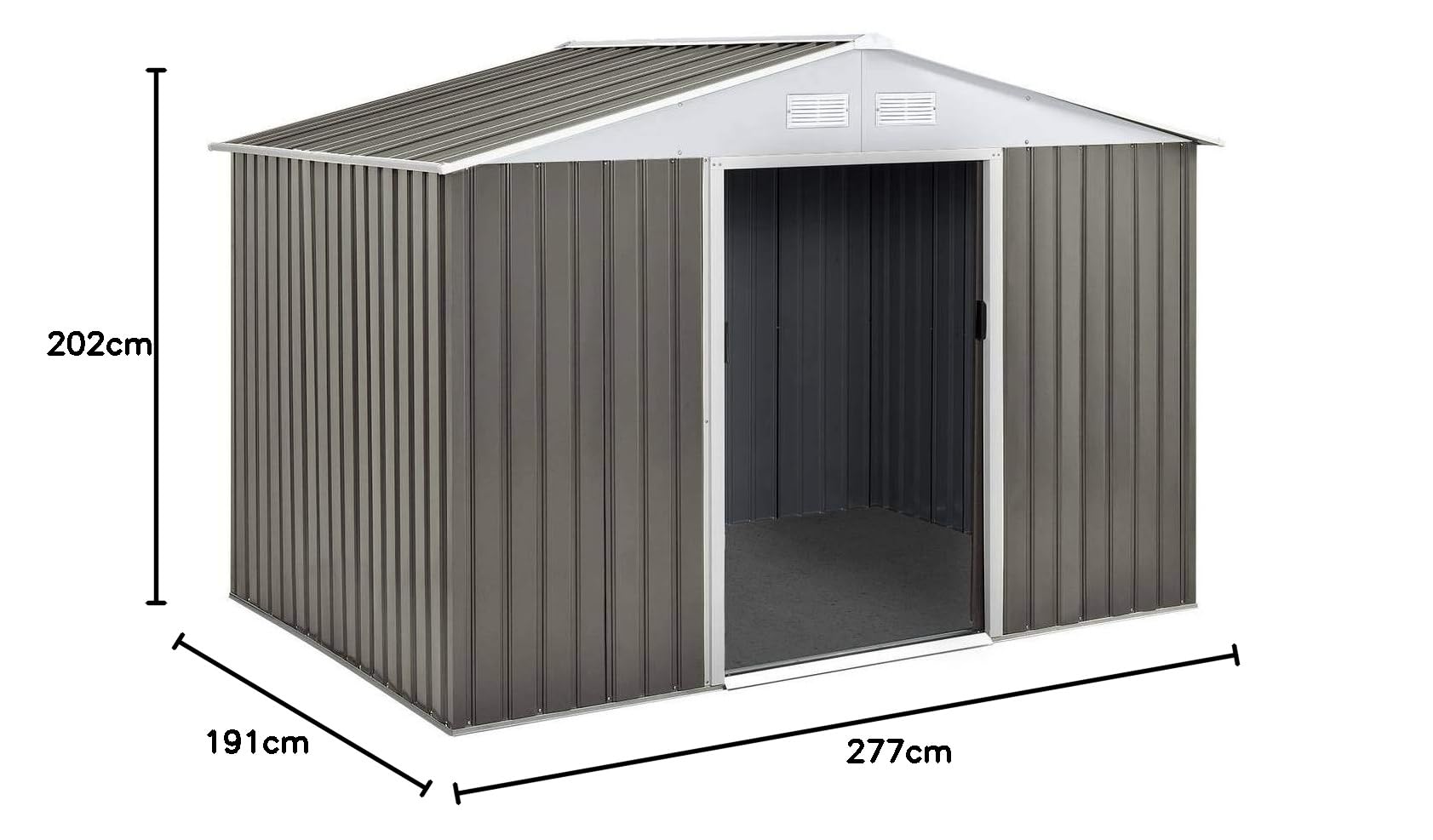 Habitat et Jardin Abri de Jardin en Métal Cabanon de Jardin en métal Dallas, 5.29m², Acier Galvanisé, Taupe/Blanc, 191 x 277 x 202 cm