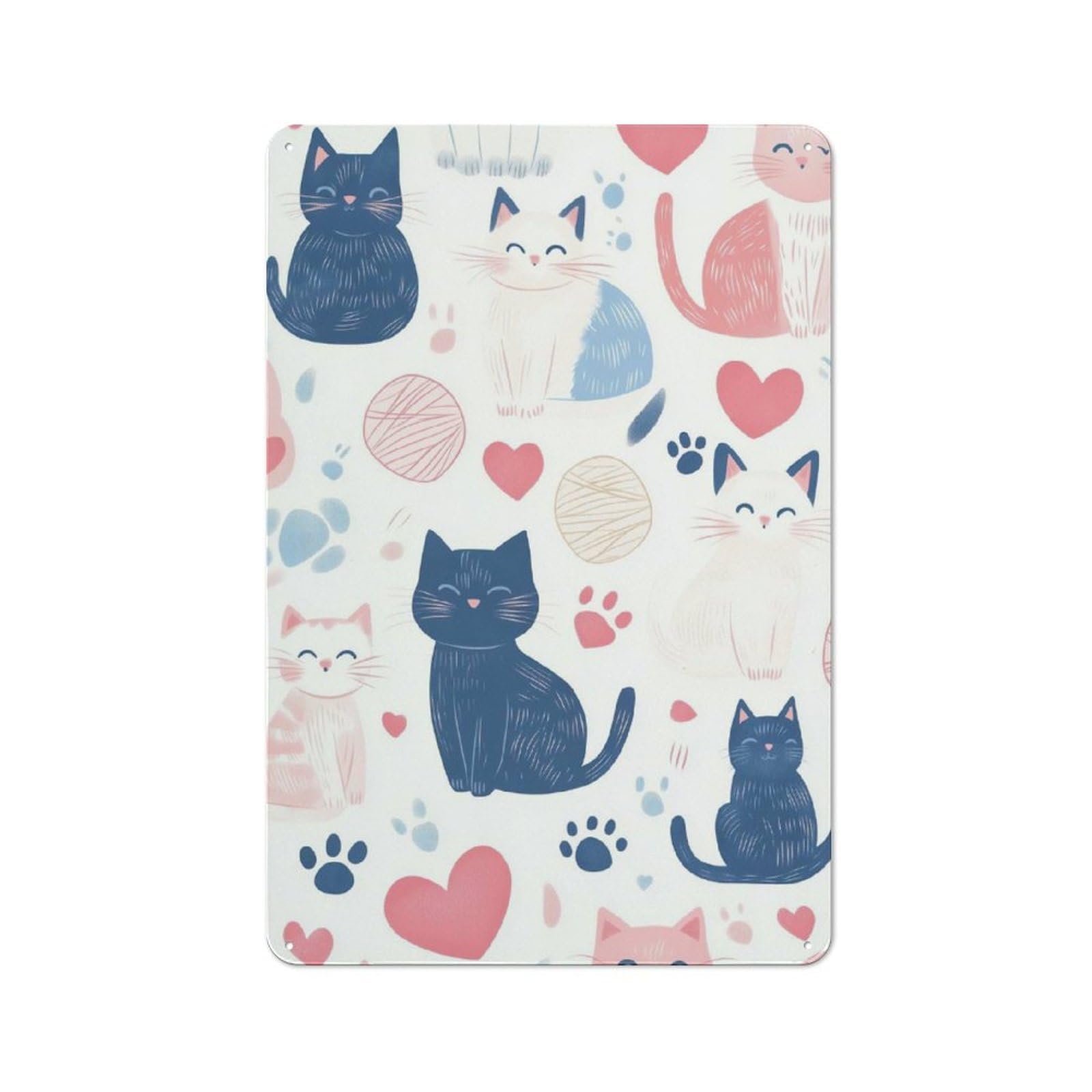 Junmoney Style-4 Rustic Tin Sign 30X20cm Featuring Cute Cat Pattern For Living Room Wall, For Room Styling Across Living Rooms And Feature Walls