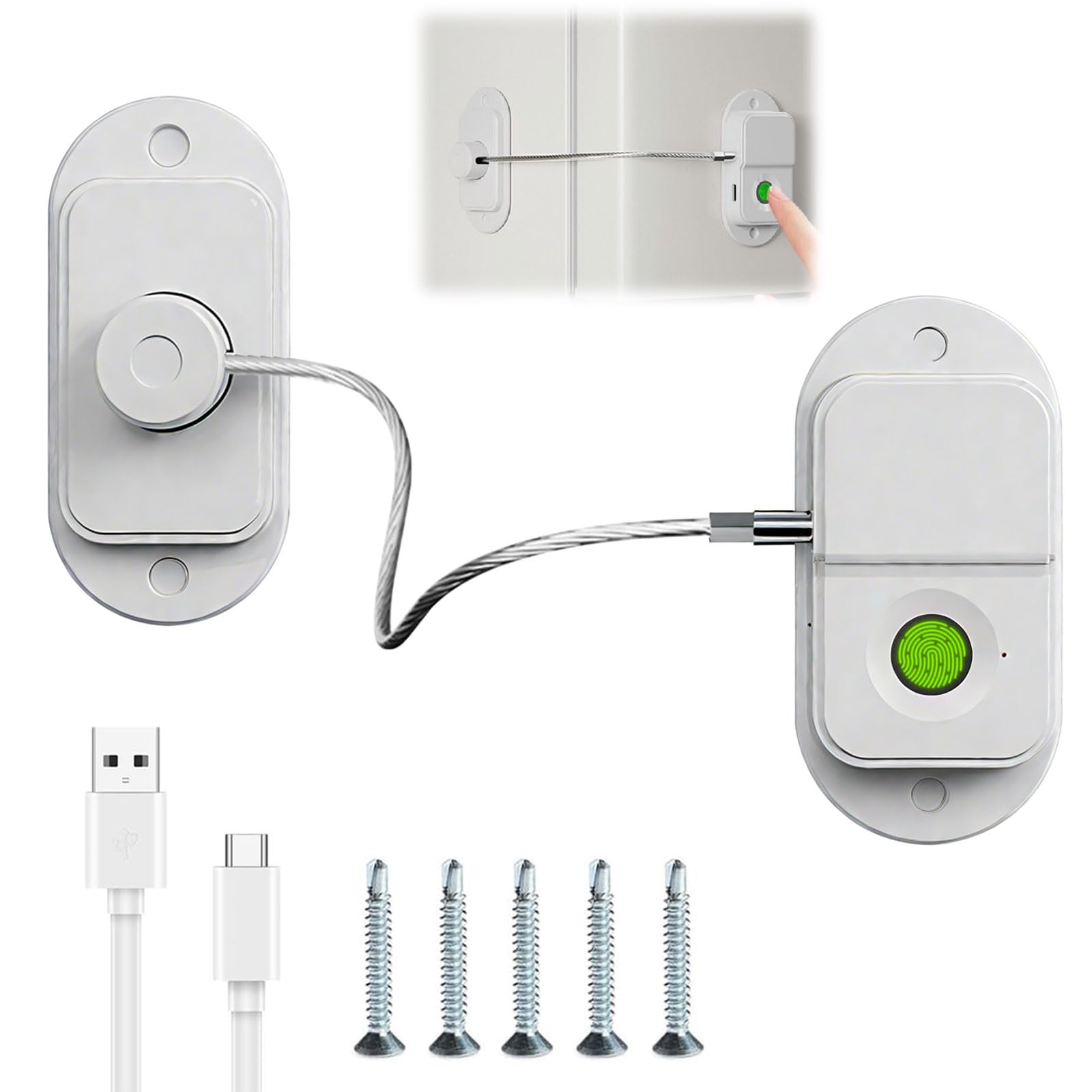 Kühlschrank Schloss mit Fingerabdruck - Schubladen Kindersicherung Schranksicherung Baby Schrank Kindersicherung Ohne Bohren Fenstersicherung Kinder USB-Laden Geeignet für Childproof Haus und BüRo