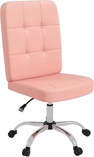 Vinsetto Silla de Oficina sin Brazos, Silla de Escritorio de Piel sintética con Altura Ajustable, botón copetudo, Color Rosa
