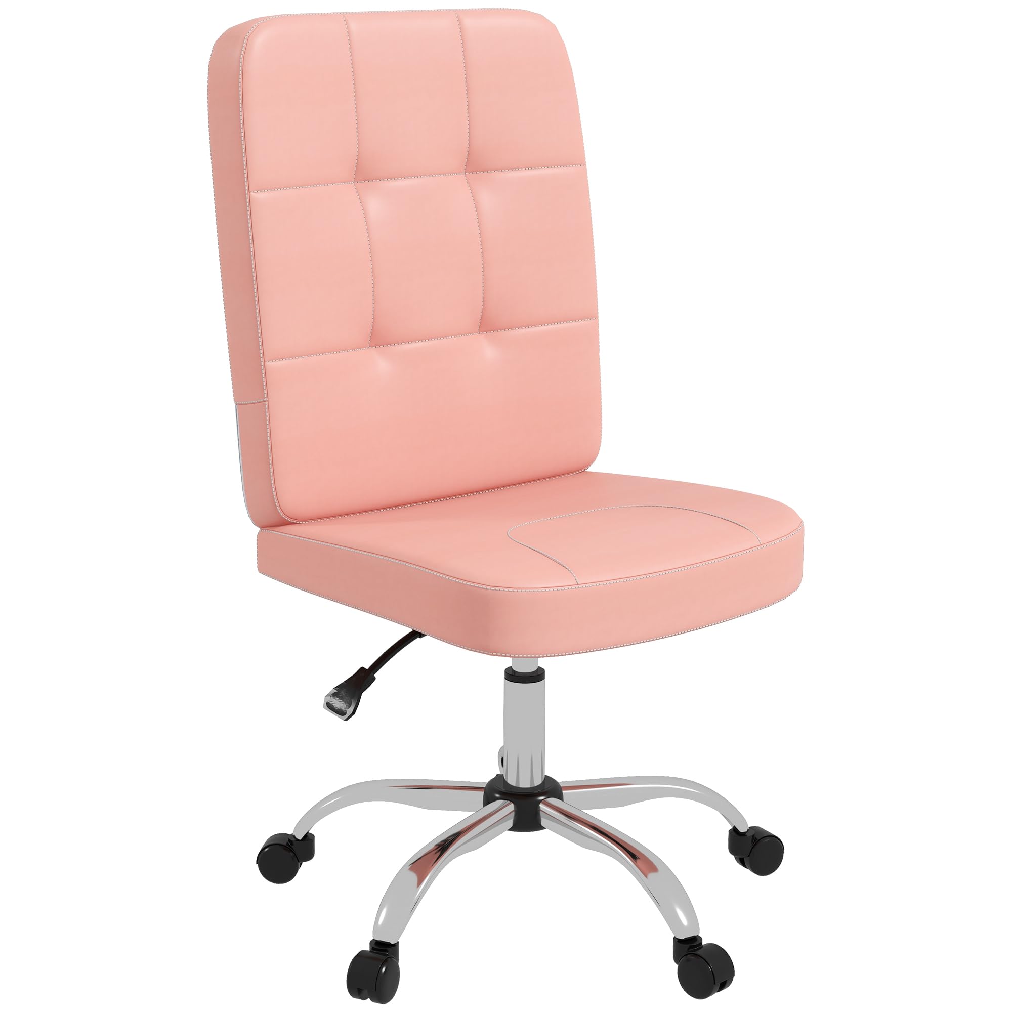 Vinsetto Silla de Oficina sin Brazos Silla de Escritorio Giratorio de Piel Sintética con Altura Ajustable Estilo Moderno Carga 120 kg 45x59x90-100 cm Rosa