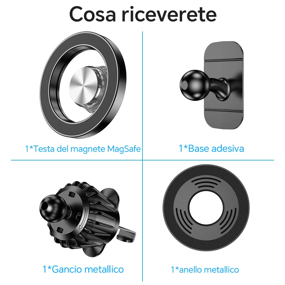 Coolpow Porta Cellulare Auto con Magsafe【20 Potente Magnetico 】 Supproto Telefono Auto Magnetico【360°】 Porta Telefono AUto Per Il Cruscotto & Presa d'Aria Automobile Compatibile con iPhone 17,Nero