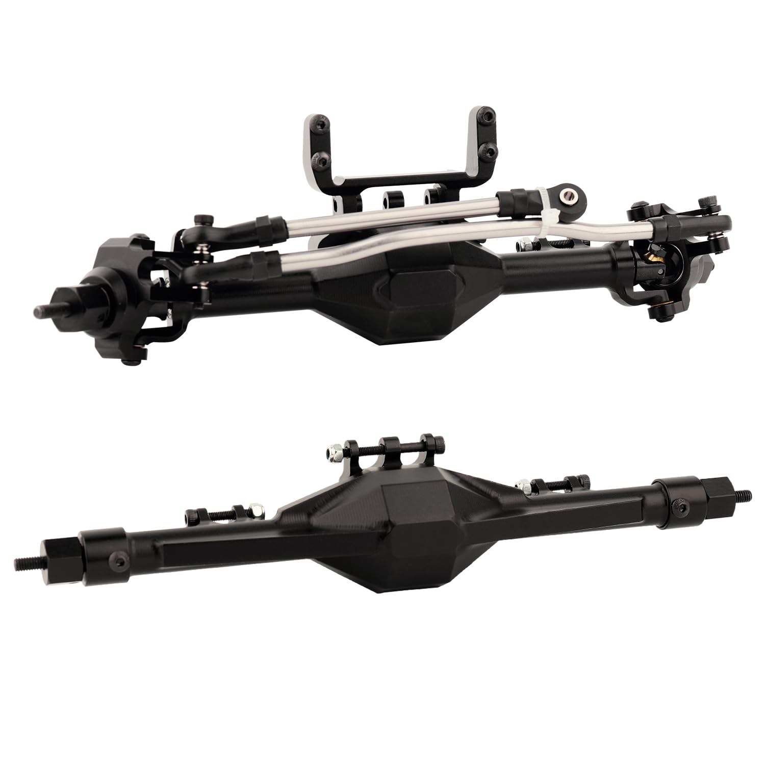 RZXYLRC CNC Metal Front and Rear Straight Complete Axle for 1/10 Axial SCX10 II 90046 90047 RC Crawler Car New Upgrade Parts (Black)