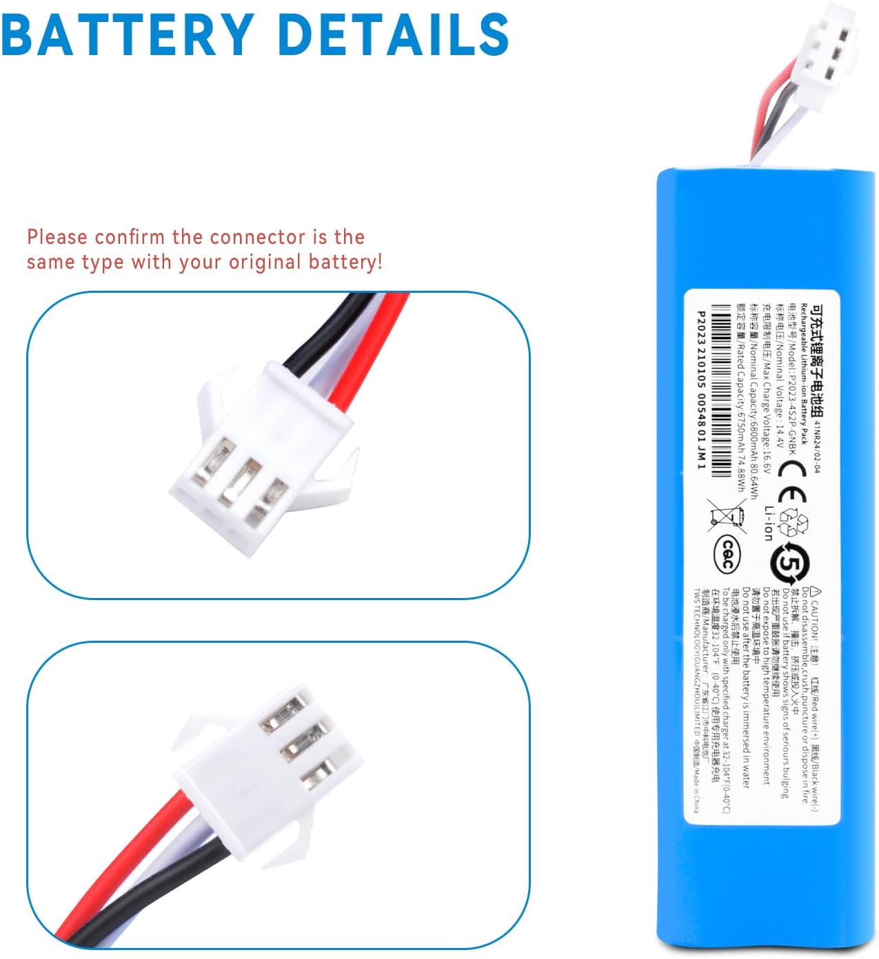 6800mAh Vacuum L6 Pro Battery Replacement for Laresar L6 Pro, VIOMI S9, Ultenic T10 Robot Vacuum Cleaner with Tools