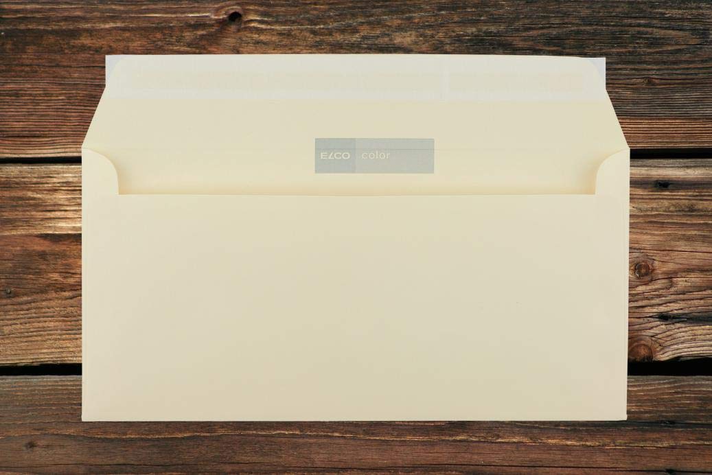 Elco Color Briefumschläge mit Fenster (lasertauglich) / hellchamois-creme / 114x229 mm (DL) / mit Abziehstreifen/haftklebend / 250 Stück