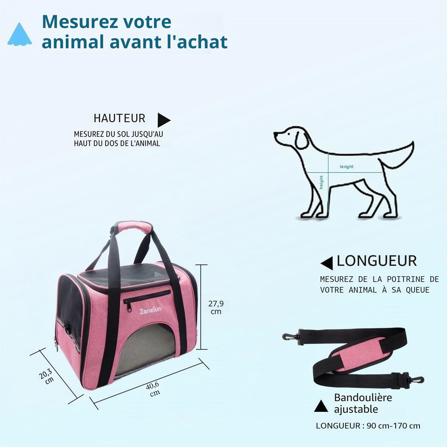 ZaneSun Sac de transport souple pour chat et chien de petite taille, chaton, chiens, chiots, approuvé par les compagnies aériennes, pour le voyage, respirant, 5 fenêtres en maille (rose)