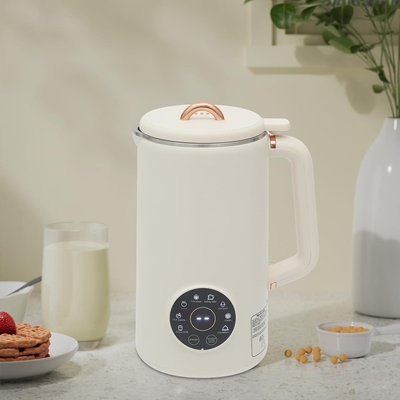 Macchina per il latte vegetale automatica da 1000ml con 10 lame e funzione di riserva per 12 ore, produttore di latte vegetale multifunzionale per latte di soia, mandorla, avena, cereali (C)