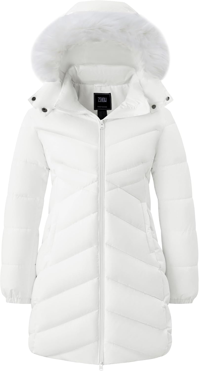ZSHOW Women's Long Winter Coat Waterproof Warm Quilted Puffer Jacket with Faux Fur Hood