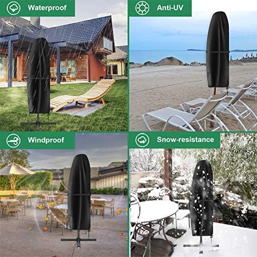 INMUA Parasol Cover with Rod, Cantilever Umbrella Cover for Parasol 2 to 3 M Waterproof Windproof Heavy Duty Patio Cantilever Parasol Protective Cover with Zip (265X 40 X 70/50CM)