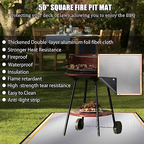 Surnuo Thickened Firepit Mats For Under Fire Pit - 50 X 50 Inch Fireproof Under Grill Mat For Deck, Patio Protector Pad For Outdoor Bbq & Campfire, Reusable Oil-Proof＆Waterproof,Fire Resistant,Orange #TOP2
