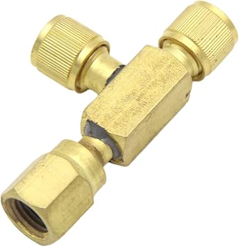 Quick Coupler Tee Adapter HAVC Tee Adapter 1/4 Tee Adapter Valve Core for Gauge Deep Vacuum Pump Manifold, Swivel Connector to Hook Up A Vacuum Pump Manifold