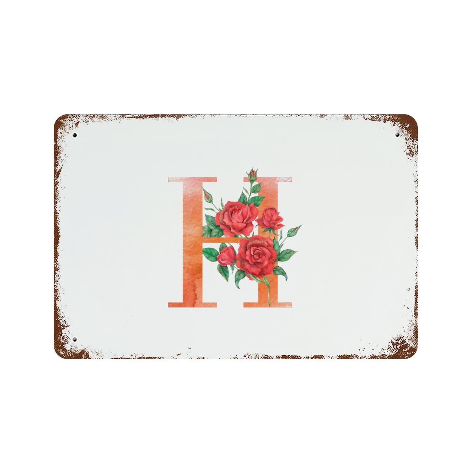 Lettre H monogramme florale rouge 30x45cm panneau étain de pelouse