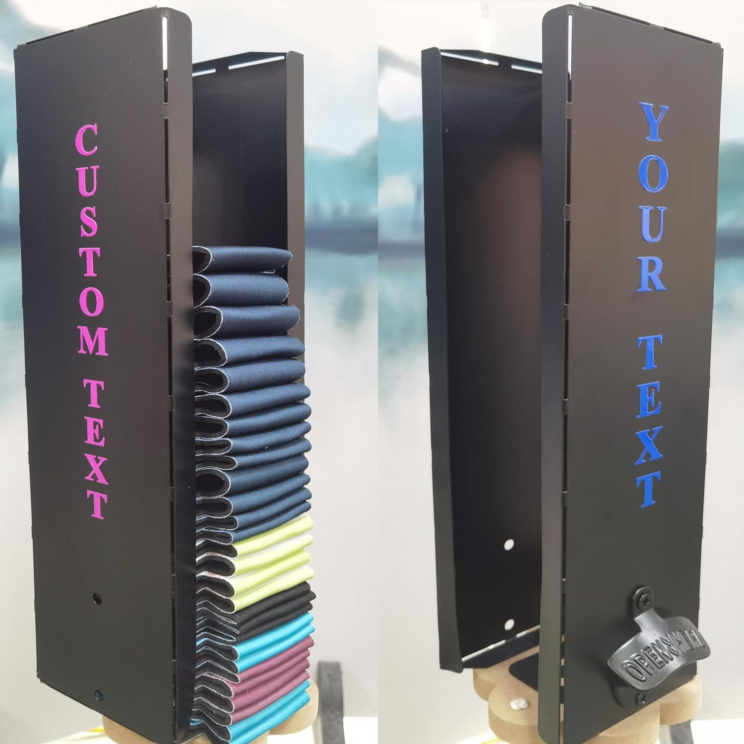 GXFCNNYY Custom Can Cooler Holder with Bottle Opener, Wall Mounted 2 in 1 Can Cooler Organizer for Party Bar Beer Drinker (16 inch)