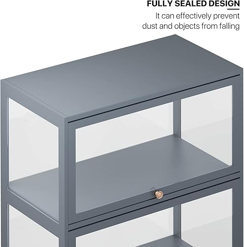 Miniatura 5 de MoNiBloom Vitrina transparente de 5 niveles para figuras, vitrina de 65.5 pulgadas de alto con puertas acrílicas abatibles, armario alto de bambú