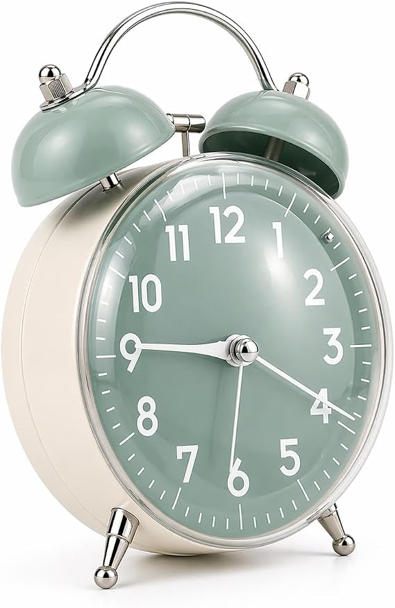 Valkyrie Retro Çalar Saat Işıklı Analog Masa Saati Dekoratif Komodin Saati Bombe Kapaklı 15x10 Yeşil