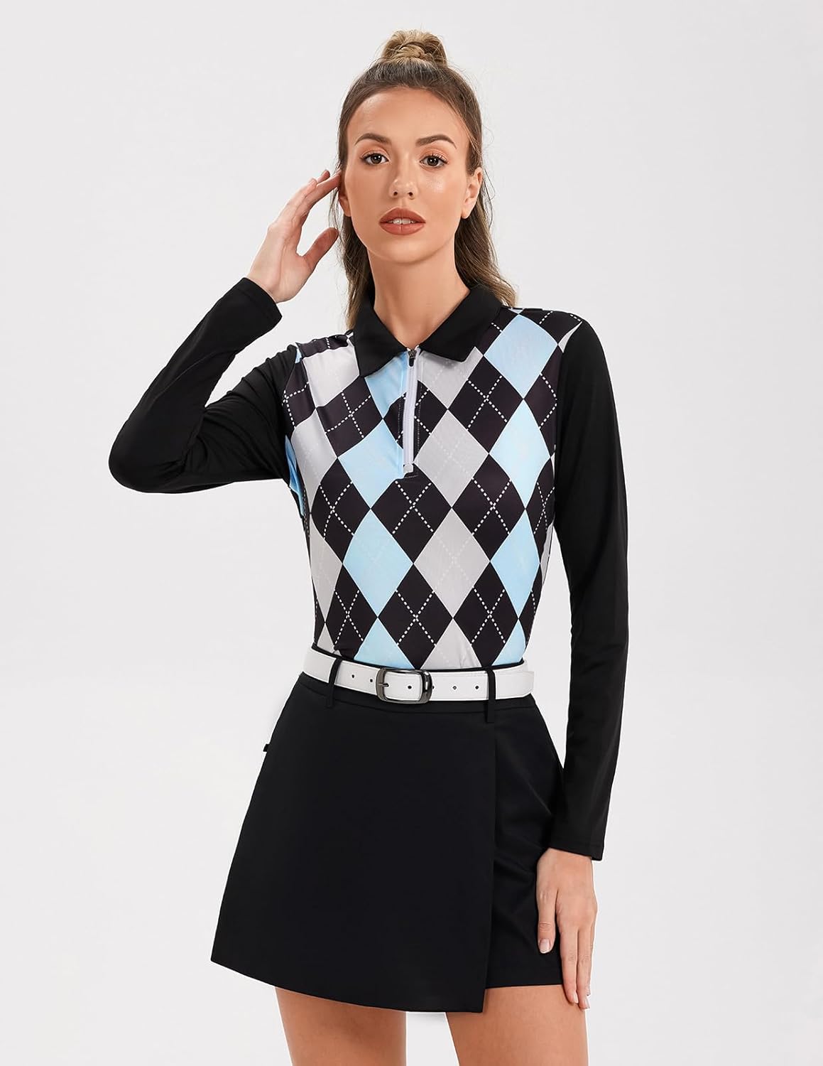 Soneven Womens Long Sleeve Polos 1/4 Zip Moisture Wicking Collared Golf Shirt Slim Fit for Casual Work - Image 2