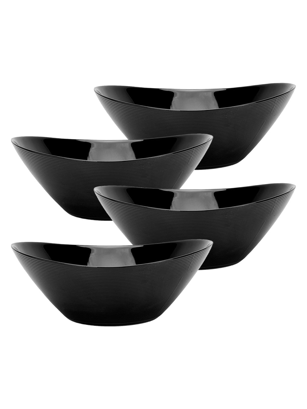 LaGlint 43 OZ Serving Bowl Set of 4, 1.29L Opal Glass 9 inch Oval Serving Dishes for Salad, Side Dishes, Fruit Kitchen, Microwave & Dishwasher Safe, Black
