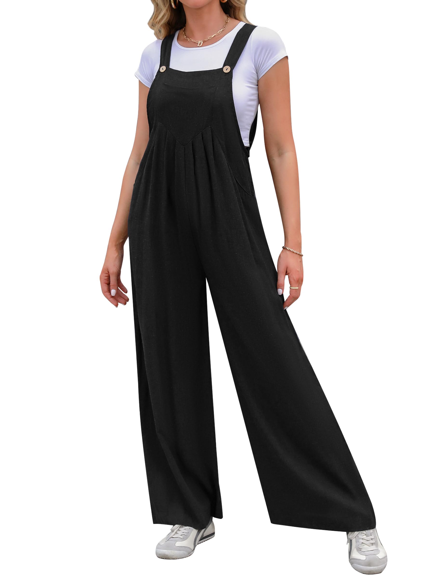 Migcaput Monos Peto Suelto de Mujer Verano Mono de Pierna Ancha con Bolsillo para Mujer Mono Holgado de Lino Moda Sin Mangas Jumpsuit Overalls