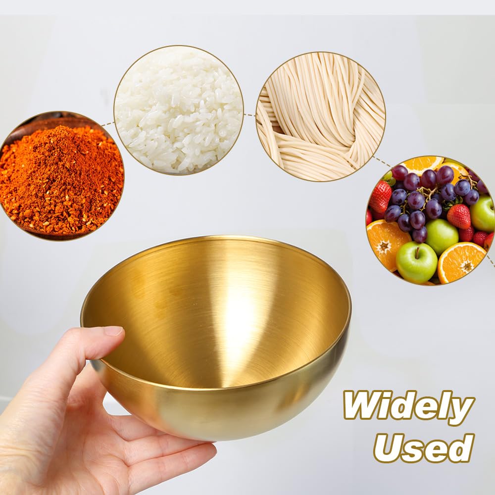 4 Pezzi Ciotole Oro 15 cm Ciotole Coreane Acciaio Inox Dorato Ciotola Insalata Oro Ciotola Cucina per Ramen Insalata Zuppa Frutta (15 x 7 cm)