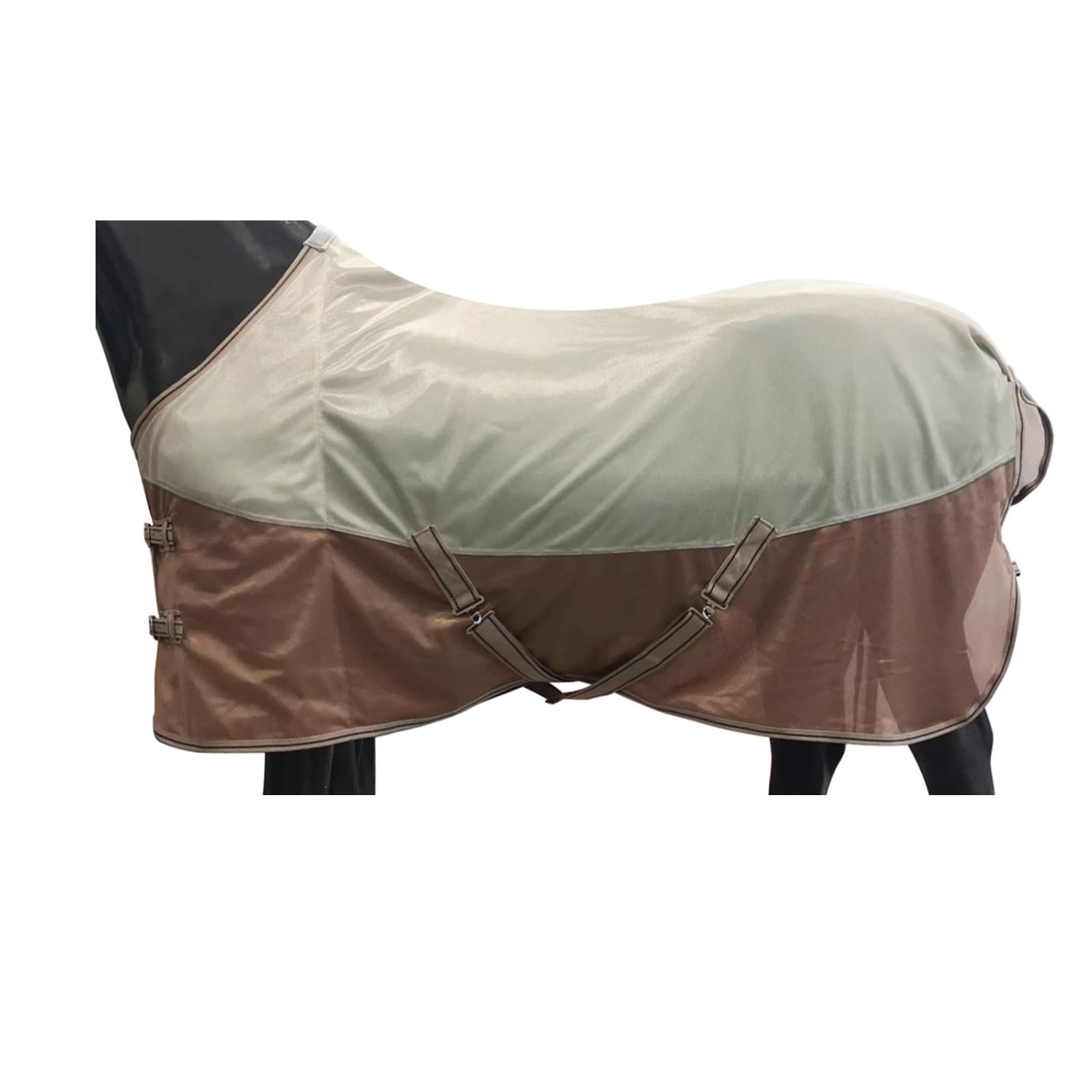 BARN &amp; STABLE Breathable and UV Protective Tear-Resistant Mesh Horse Fly Sheet Comfy Equine Summer Sheet with Removable Web Leg Straps (Grey Brown, 75 in)