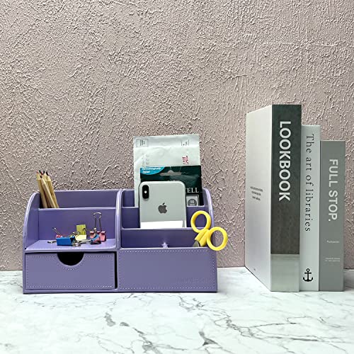 Unionbasic Desk Organizer - Multifunctional Leather Desktop Pen Holder Storage Box - Business Card/Pen/Pencil/Mobile Phone/Stationery Holder, Purple New #TOP1