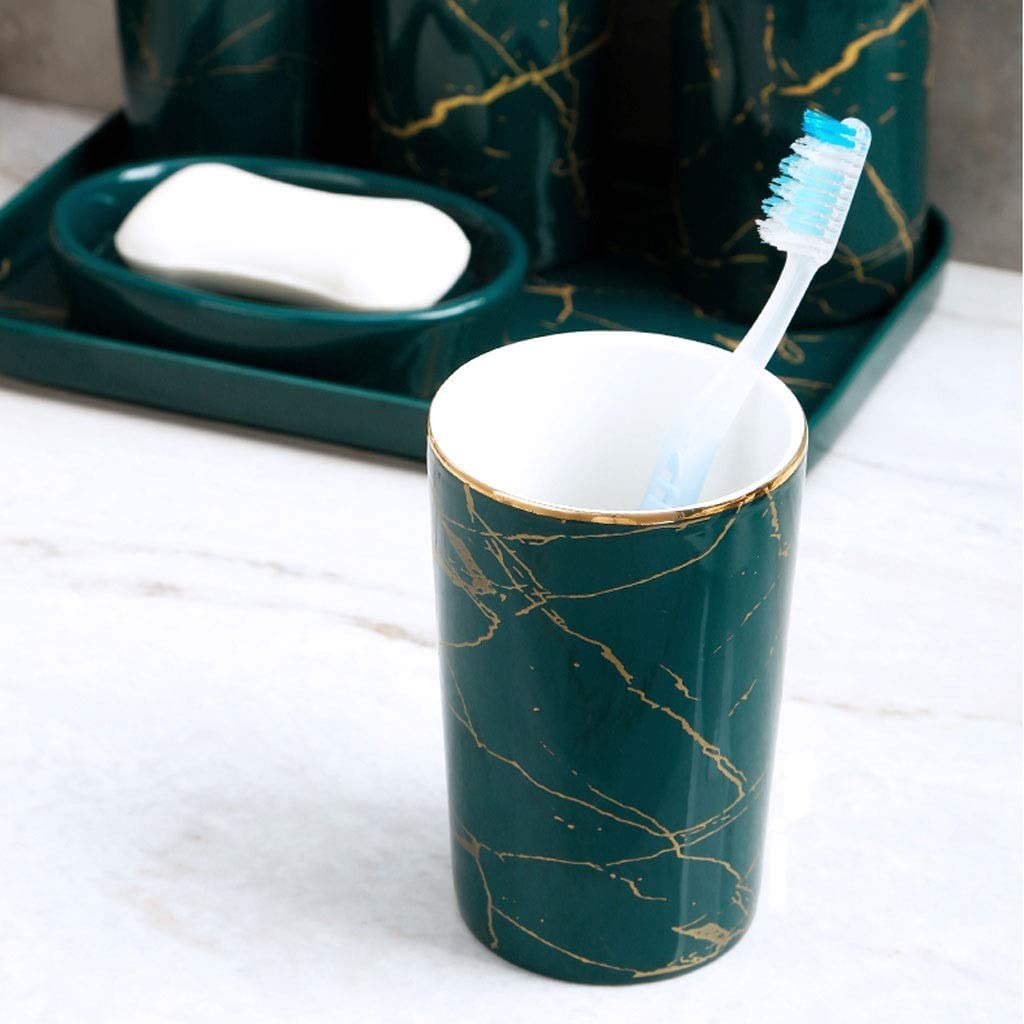 Zestaw łazienkowy Nordic Ceramics Zestaw Akcesoriów Łazienkowych Imitacja Marmuru Uchwyt Na Szczoteczki Do Zębów Dozownik Mydła Kubek Mydelniczka Zestaw Akcesoriów łazienkowych (Color : White Red, S