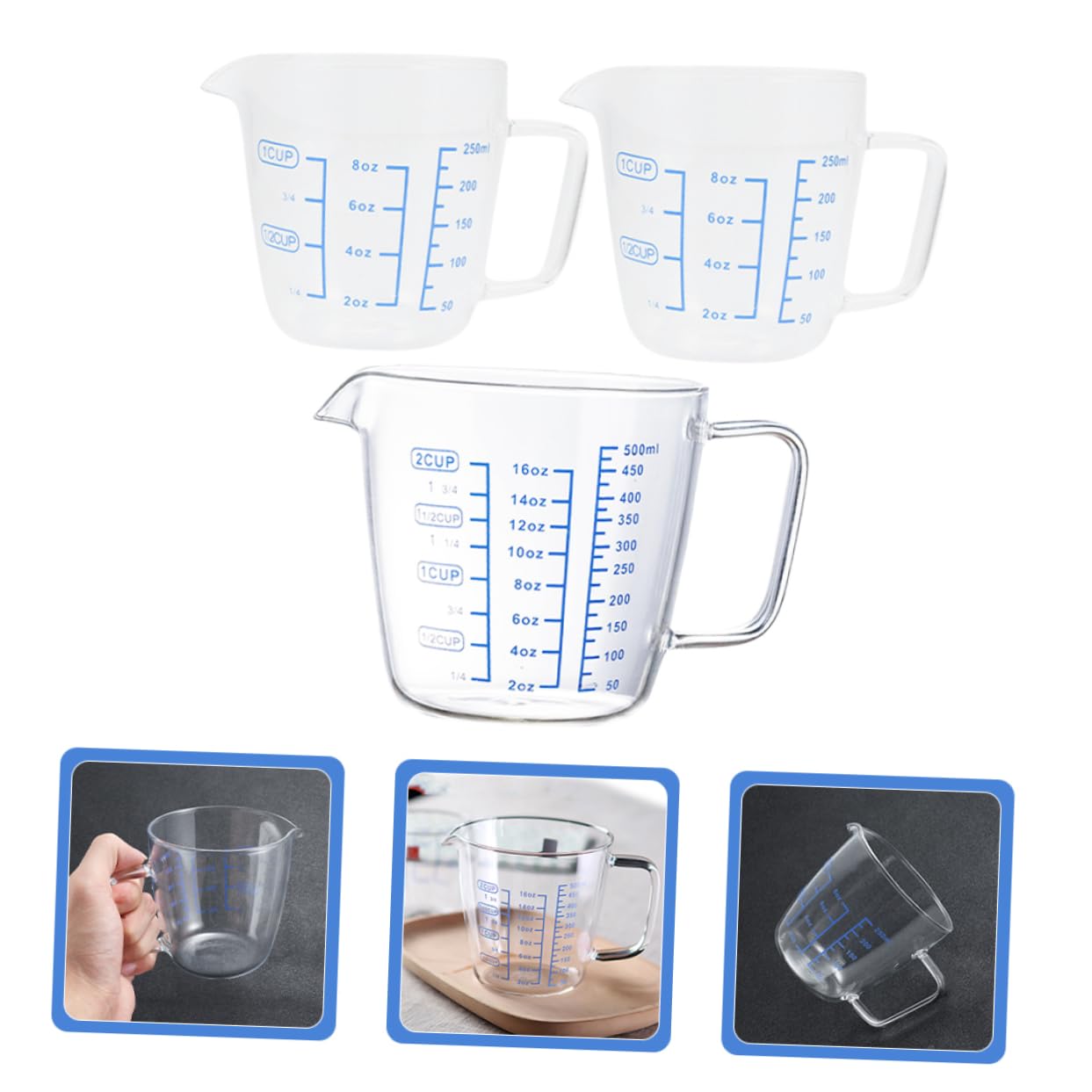 3 Pièces Tasses à Mesurer Verre Verre Borosilicaté avec Graduation pour Mesurer et Espresso et Pratique