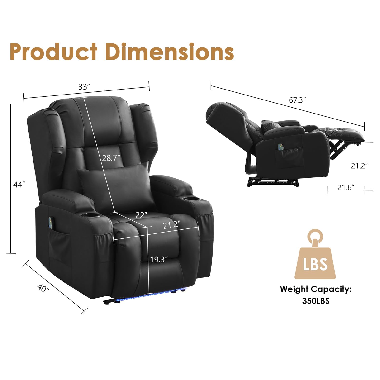 SAMERY Relaxsessel Elektrisch Massagesessel Fernsehsessel mit Liegefunktion Vibration Heizung, Relaxsessel & -liegen mit LED/USB, Kinosessel TV Sessel Wohnzimmer Schlafzimmer Schwarz 7815-3 Kartons