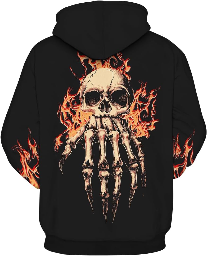 Men's Casual Skull Hoodies Sweatshirt Vintage Graphic Pullover Long Sleeve with Pocket - Image 2