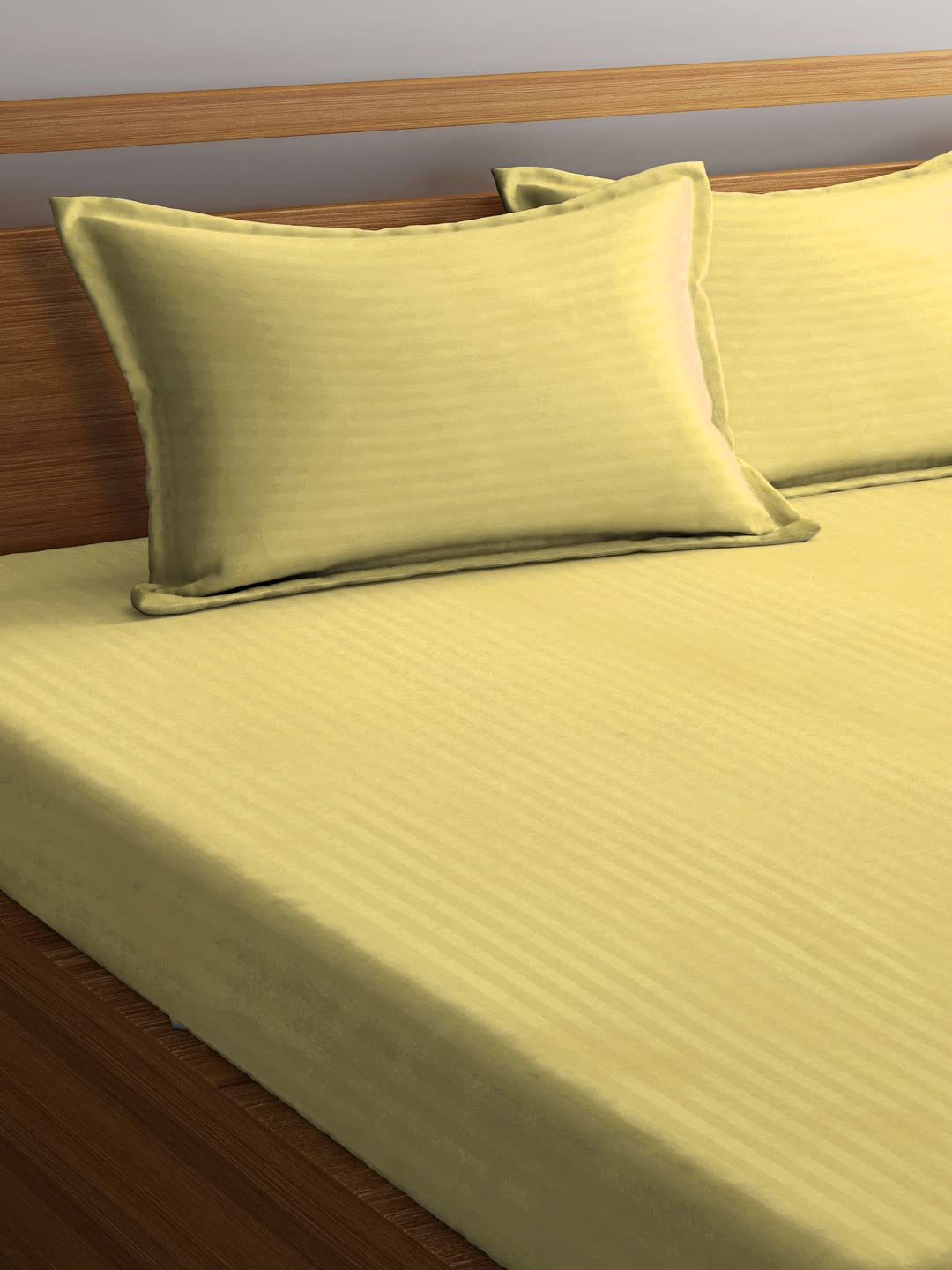 Klotthe Yellow Striped 300 TC Cotton Blend Double Bedsheet in Book Fold Packing 1