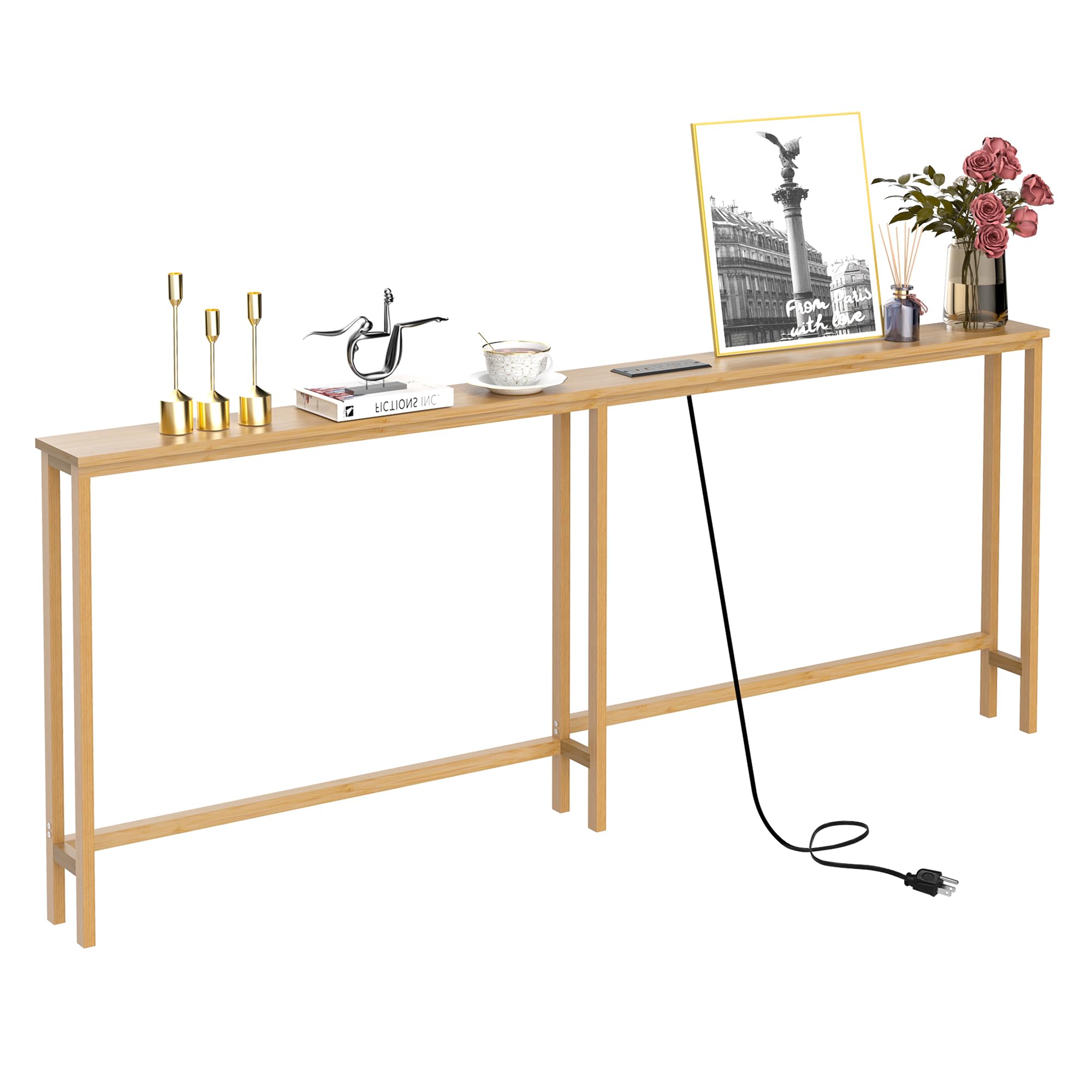 VASMIA 70.9 Inch Narrow Console Table with Outlet
