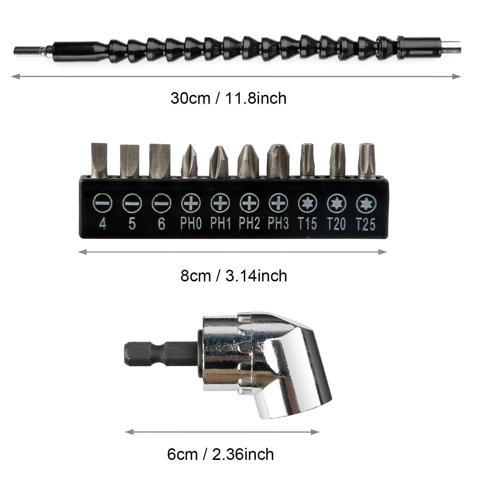 12PCS Prolunga Flessibile per Trapano, Adattatore ad Angolo Retto 105 Gradi, Set con 10 Punte
