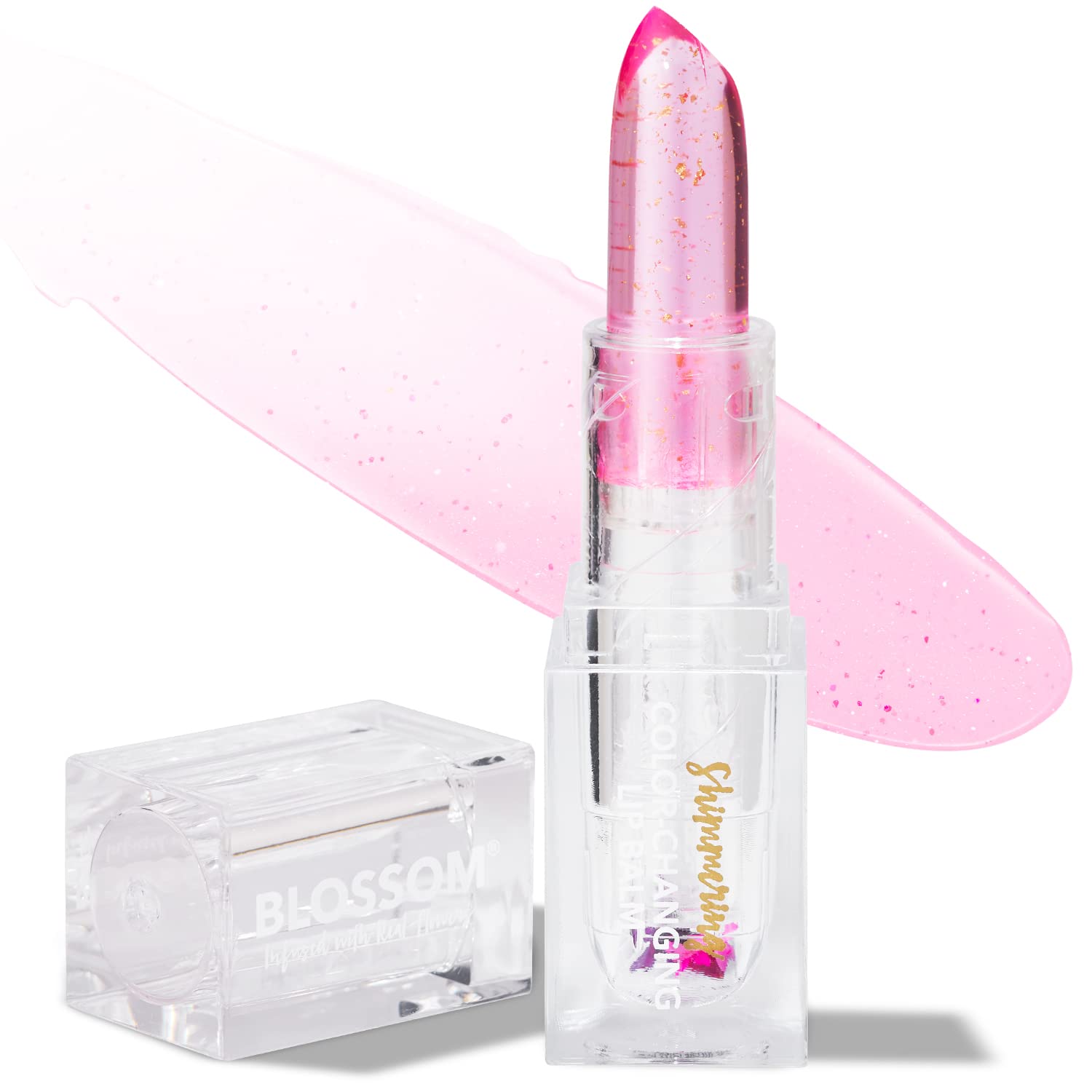 Lip Gloss Moisturizing pH Lip Balm, Strawberry Scented Color Changing Shimmering Lip Stain Tint, Infused with Real Flowers, 3g, Blush