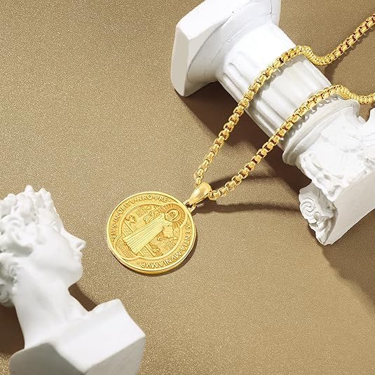 Gold St Michael/St Benedict/St Christopher/Gabriel/Pendant for Men Women, Saint Archangel Michael Necklace Sterling Silver Pray for Us Amulet Religious Jewelry Gifts Abalone Shell4