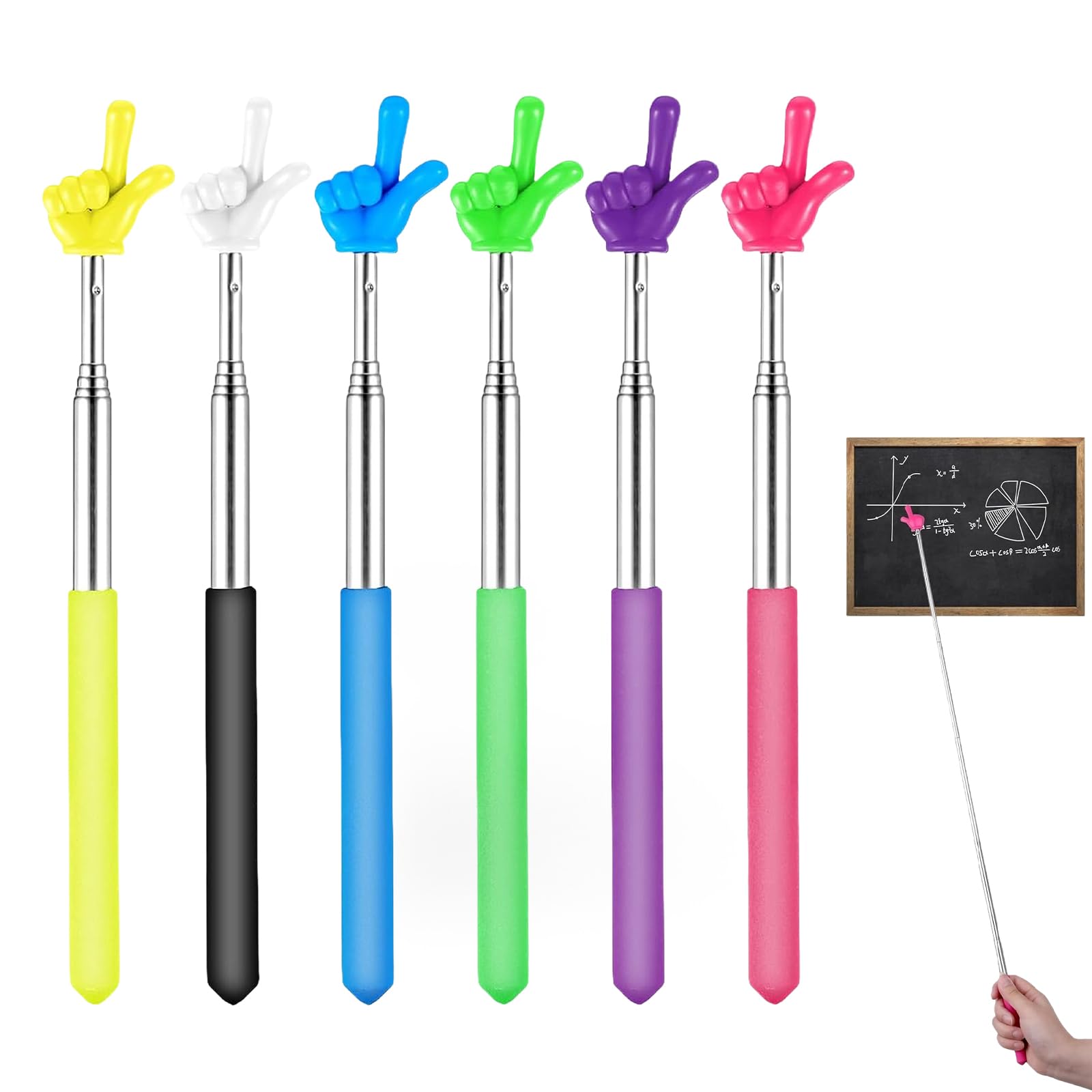 Hyleon Telescopic Teachers Pointer, 6Pcs Finger Pointer Stick, Mini Children Finger Reading Pointer Stick, for Elementary School Kindergarten Teacher, Classroom Supplies