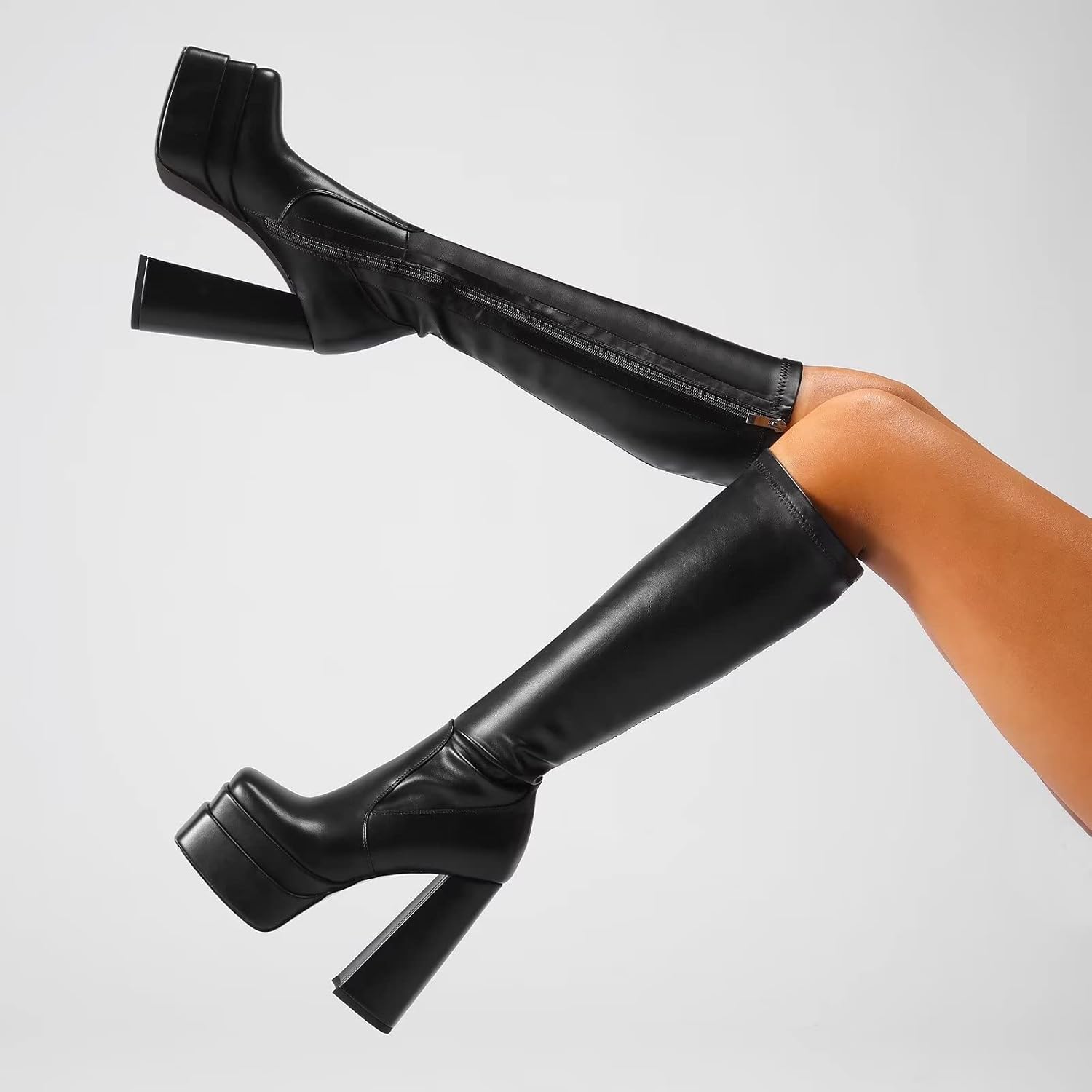 wetkiss Platform Knee High Boots Women Chunky Heel Gogo Boots with Full Side Zipper-Stretchy Party Festival Boots for Cosplay, Costume, Halloween & Costume Events-Not for Wide Calf - Image 2