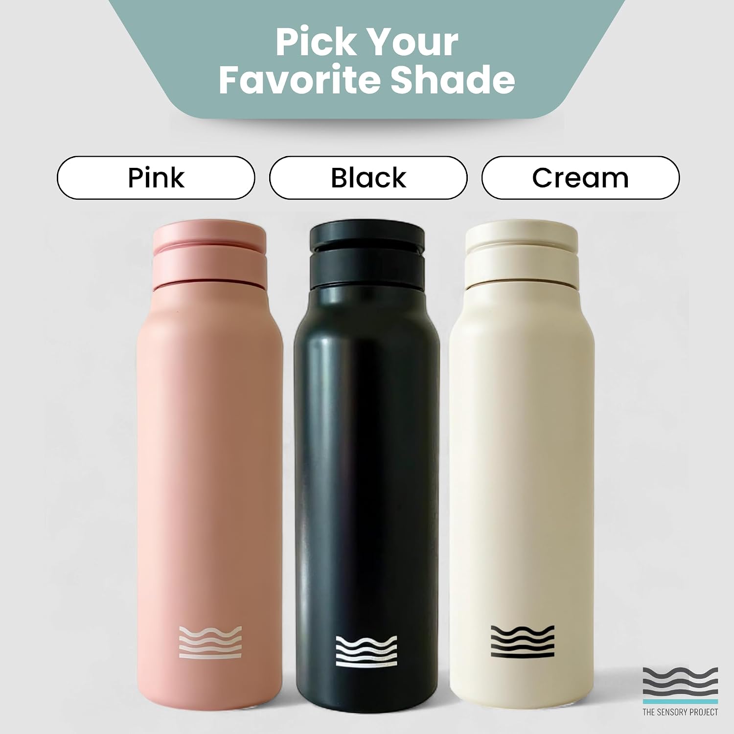 THE SENSORY PROJECT SelfieSip Insulated Water Bottle – Leak-Proof, Stylish, Portable On-the-Go Hydration Bottle with Built-In Magnetic Tripod for Selfies | 24oz, Black