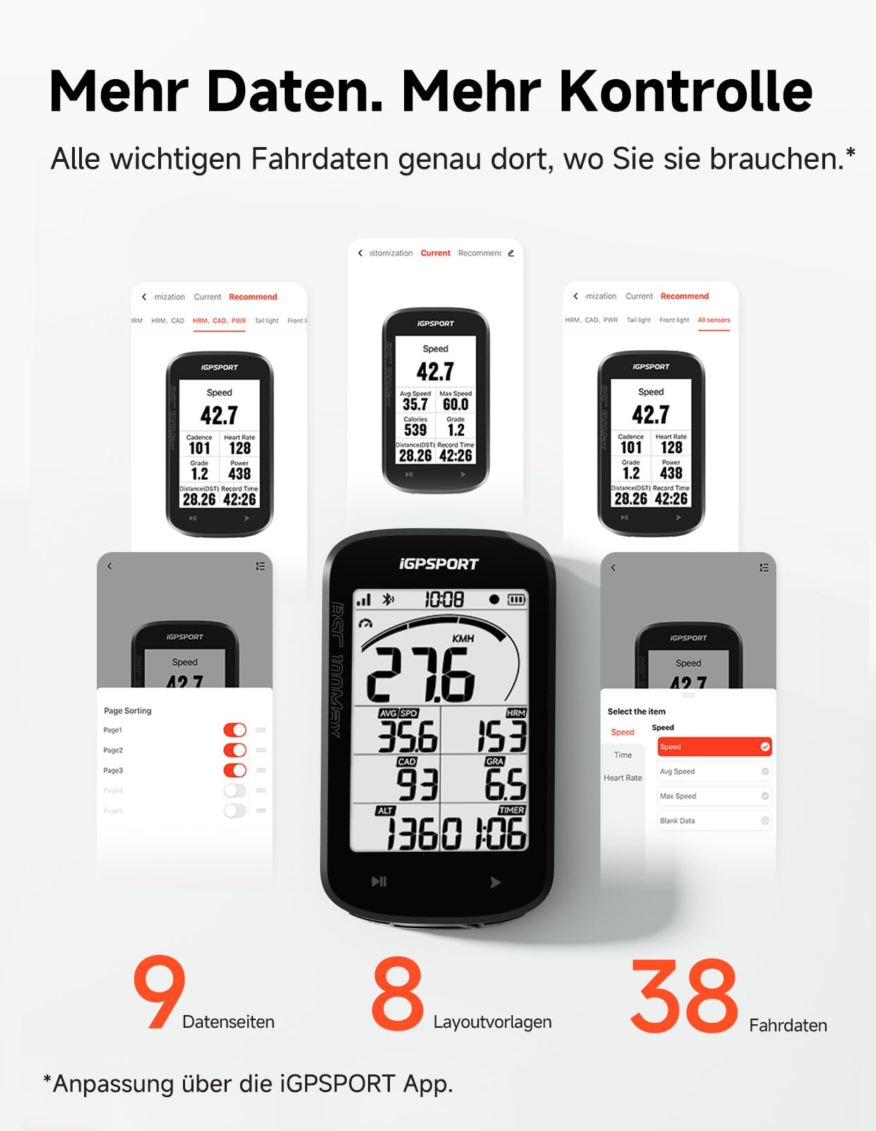 iGPSPORT BSC100MAX Fahrradcomputer Kabellos, 3 Zoll Display Automatische Aufnahme, 40H Akkulaufzeit, GPS Fahrradcomputer