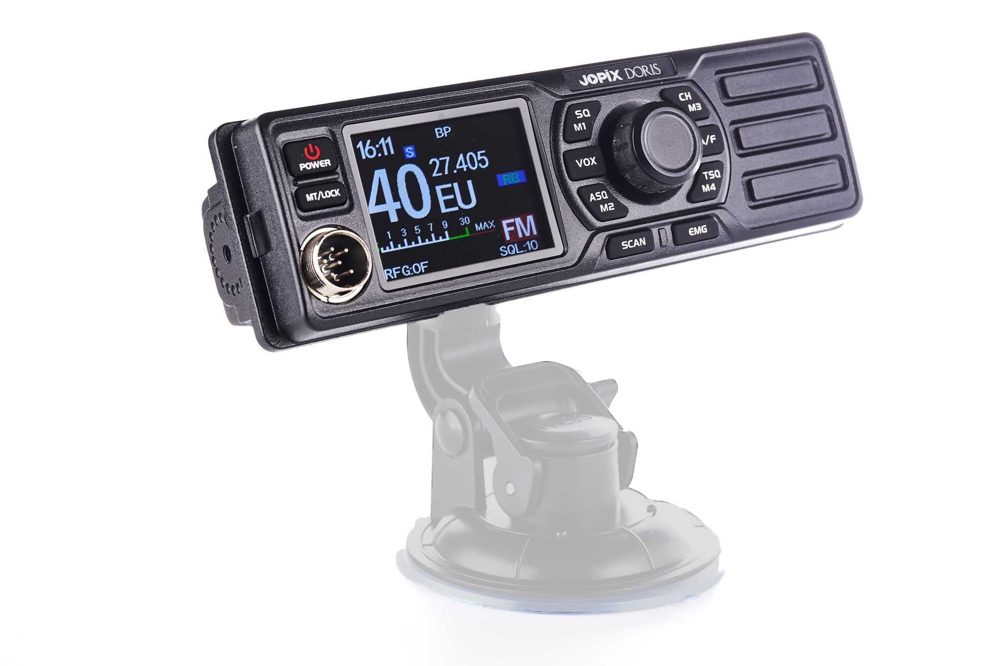 Jopix Doris Émetteur-Récepteur CB 27 MHz Multinorme AM/FM – Haut-Parleur Frontal, Écran Couleur, 12V/24V, Format Ultra-Compact (6cm Profondeur), Mains Libres VOX