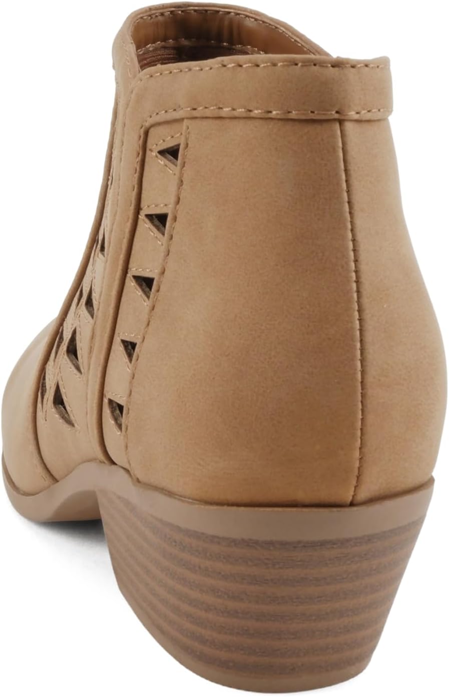 Soda CHANCE Womens Perforated Cut Out Stacked Block Heel Ankle Booties (Wide Fit Available)